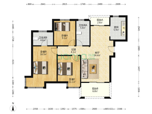 九溪嘉园二区 3室1厅2卫 114平方