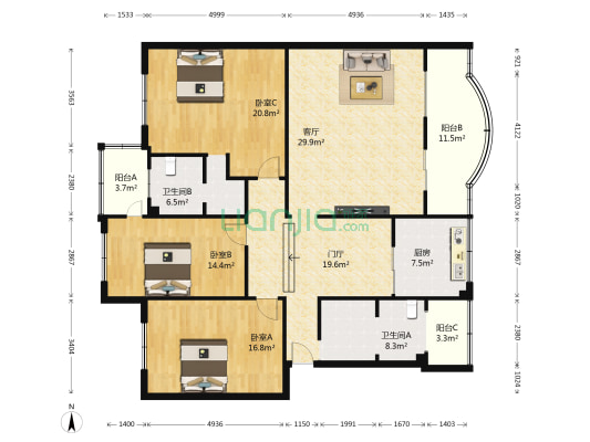 旅游局家属区 3室1厅2卫 154平方