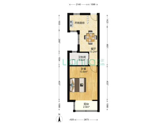 开鲁三村 1室1厅1卫 42平方