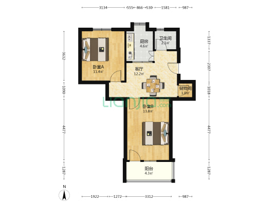 热力公司宿舍 2室1厅1卫 60平方
