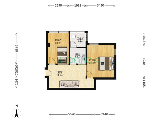 江畔楼 2室1厅1卫 51平方