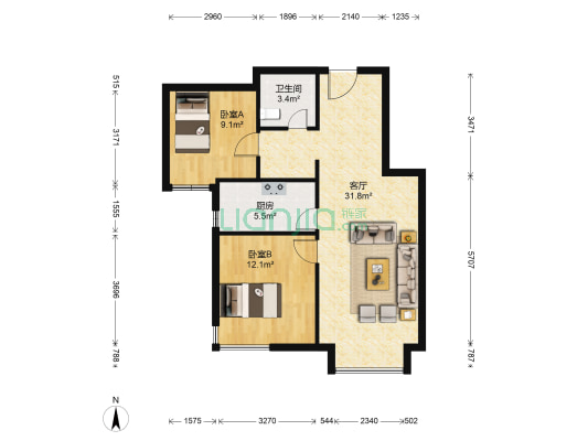 万科新里程家园 2室1厅1卫 85平方