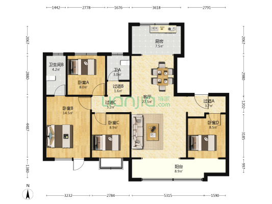 潍坊产融新城锦荣府 4室1厅2卫 144平方