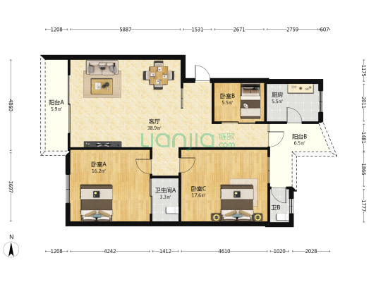 福利小区 3室1厅2卫 111平方
