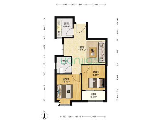 涨馨苑 2室1厅1卫 68平方