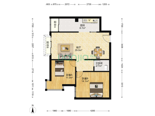 厂洼西街6号院 2室1厅1卫 84平方