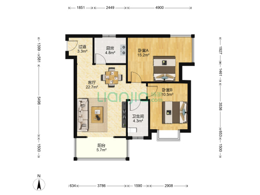 学林雅苑 2室1厅1卫 88平方