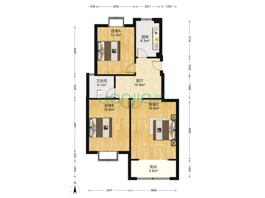 青龙华庄 3室1厅1卫 92平方
