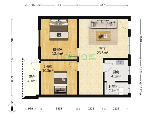 龙康街社区 2室1厅1卫 70平方