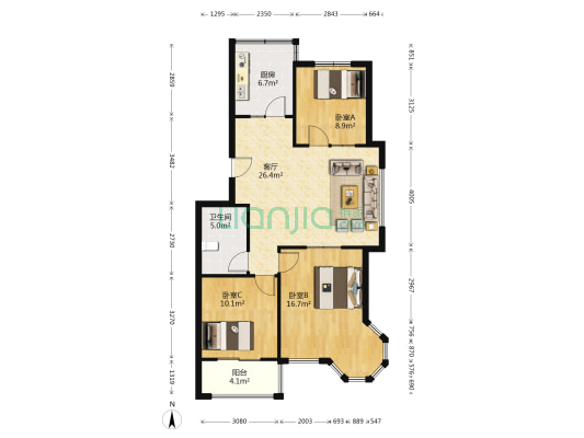 香榭丽舍 3室1厅1卫 103平方