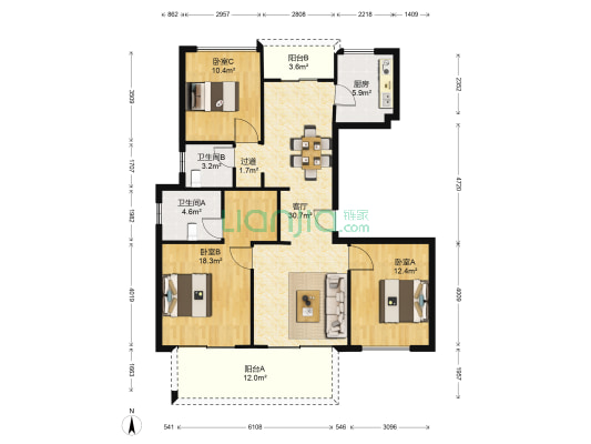 同昇玫瑰庄园 3室1厅2卫 123平方