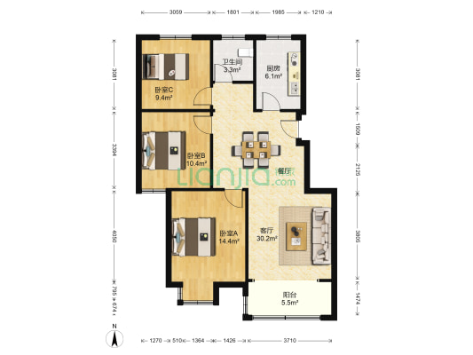 棠新苑北苑 3室1厅1卫 102平方