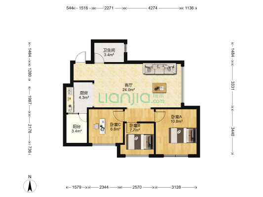 荣和·山水绿城B2组团 3室1厅1卫 79平方