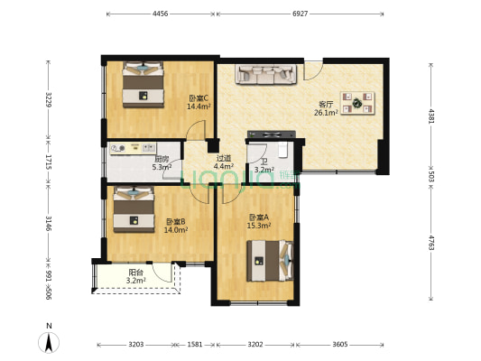 润寿小区 3室1厅1卫 108平方