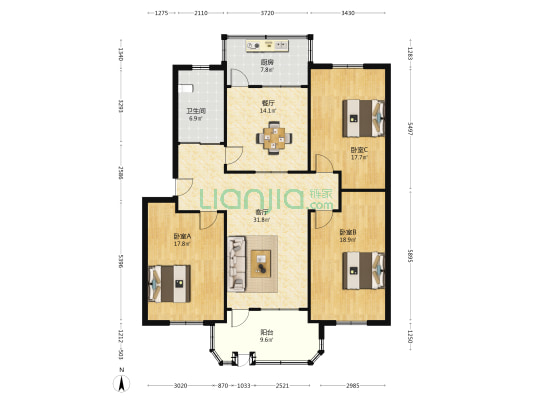 十六里河镇东河村女儿楼 3室2厅1卫 134平方