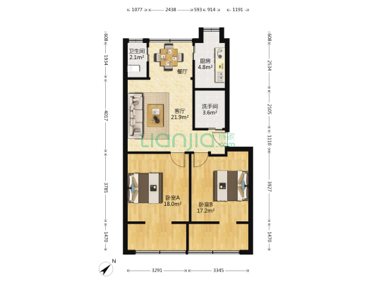 民航家属院 2室1厅2卫 80平方