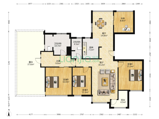星河湾家园 4室2厅2卫 142平方