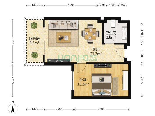 湾里区罗马假日 1室1厅1卫 60平方