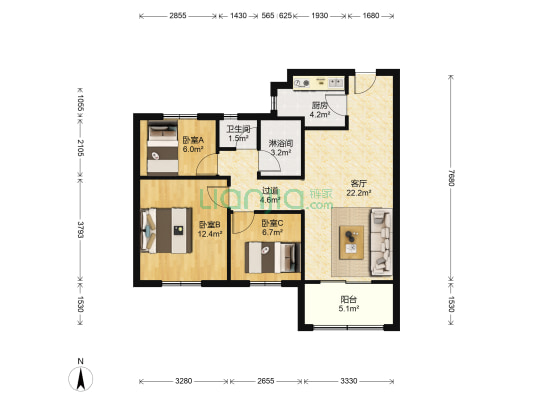 万科森林公园御庭 3室1厅2卫 87平方