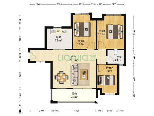 栖霞府北苑 3室1厅1卫 89平方