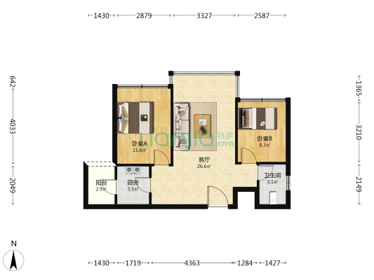 学贤名轩 2室1厅1卫 67平方