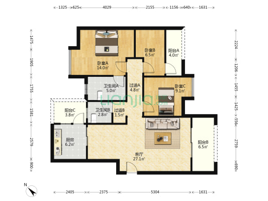 天和绣水岸 3室1厅2卫 115平方