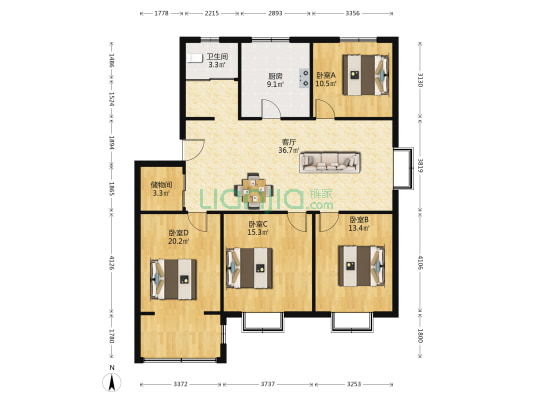 雨山西路 4室1厅1卫 132平方