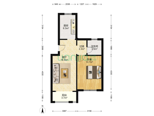 方泉苑一期 1室1厅1卫 66平方