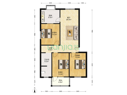 农业路53号院 3室1厅1卫 111平方
