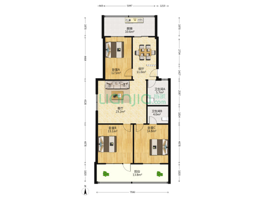 泺源大街 3室2厅2卫 133平方