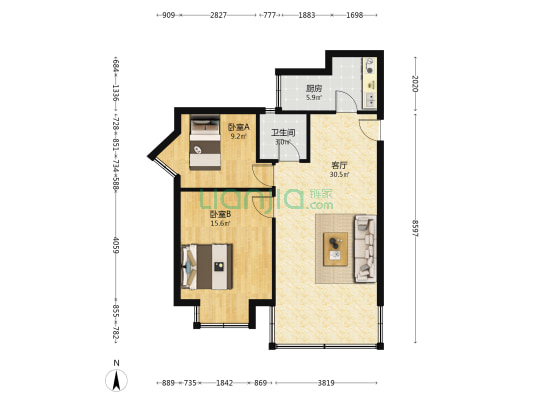 学府兴业 2室1厅1卫 74平方
