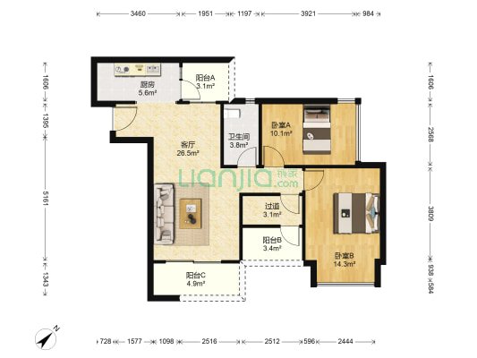 北新御龙湾 2室1厅1卫 88平方