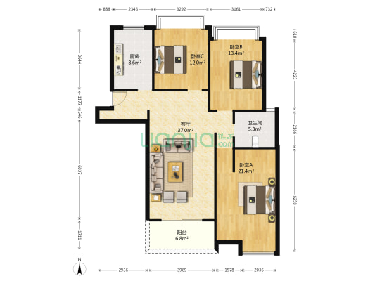 万景佳苑 3室1厅1卫 120平方