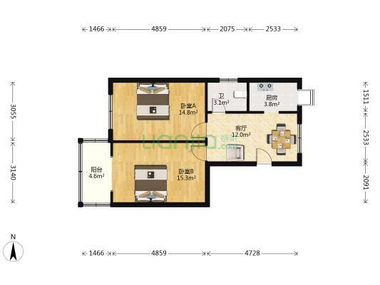 南京路1号小区 2室1厅1卫 69平方