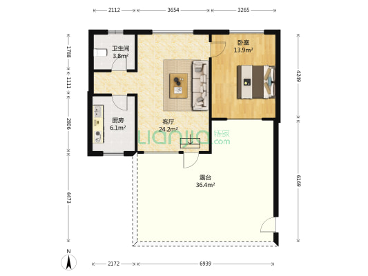 天洋城4代南区 1室1厅1卫 56平方