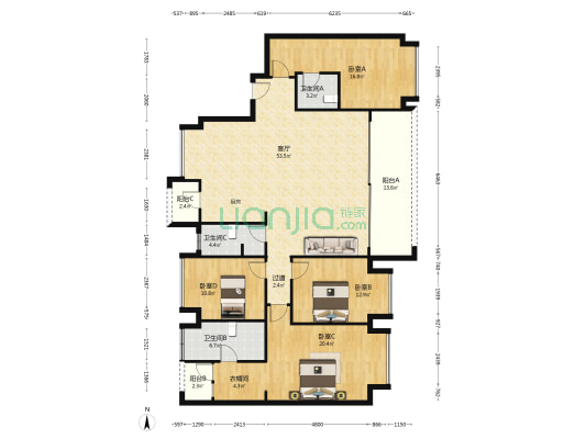 北大资源紫境府二期 4室1厅3卫 178平方