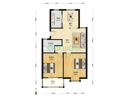 兴惠家园 2室2厅1卫 90平方