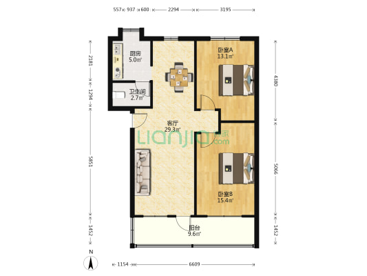 福州路体育馆宿舍 2室1厅1卫 93平方