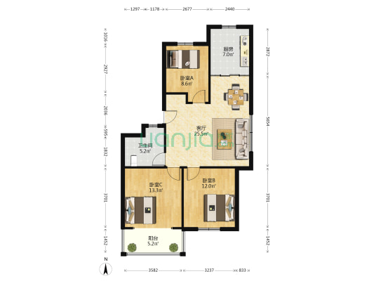 贵和福苑 3室1厅1卫 98平方