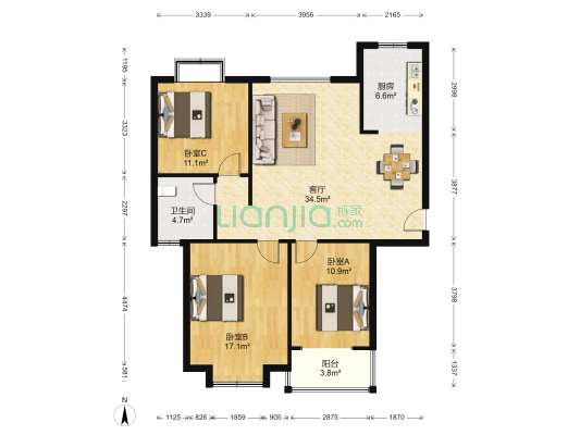 安德利迎海花园 3室1厅1卫 121平方