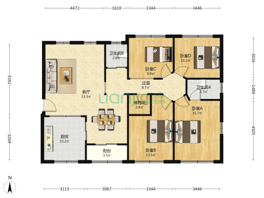 东风村 4室1厅2卫 150平方