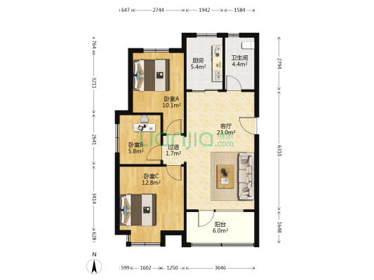 万德悦海公馆 3室1厅1卫 104平方