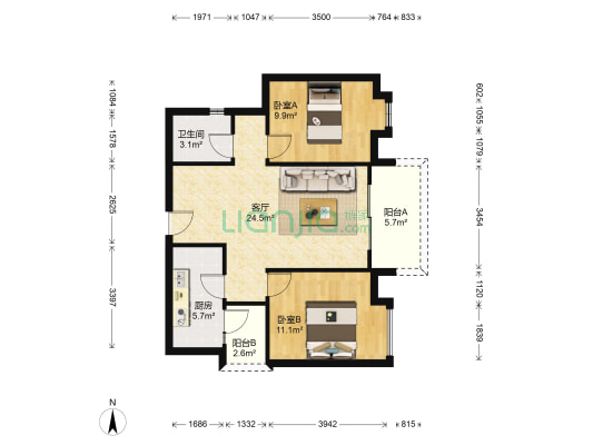 观城 2室1厅1卫 81平方