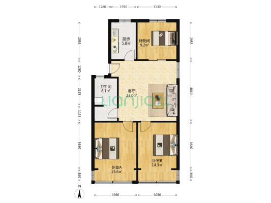 古墩路7-1号 2室1厅1卫 83平方