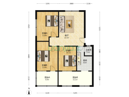 友竹花园 3室1厅1卫 89平方