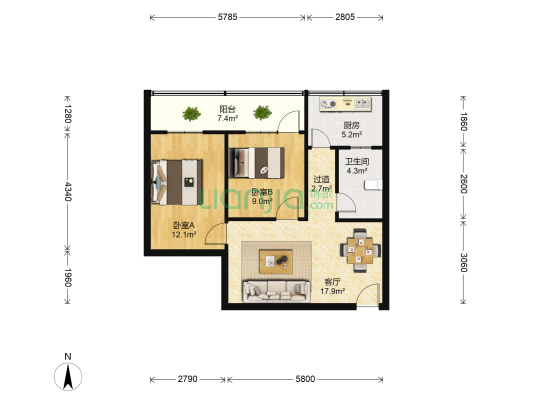 商业大厦家属院 2室1厅1卫 73平方