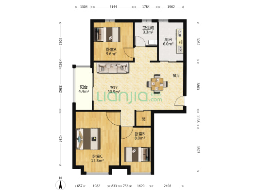 五洲翡丽湾 3室1厅1卫 107平方