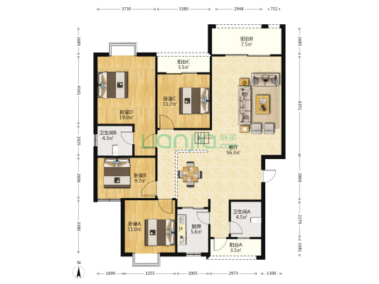 海城苑B区 4室1厅2卫 154平方