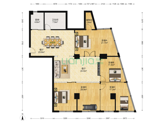 电影发行（南昌路） 4室2厅1卫 198平方