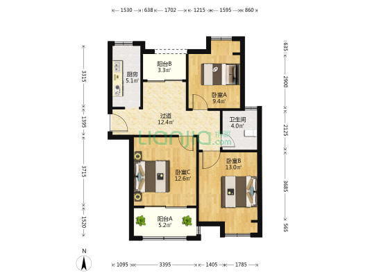 品欣雅苑 3室0厅1卫 94平方
